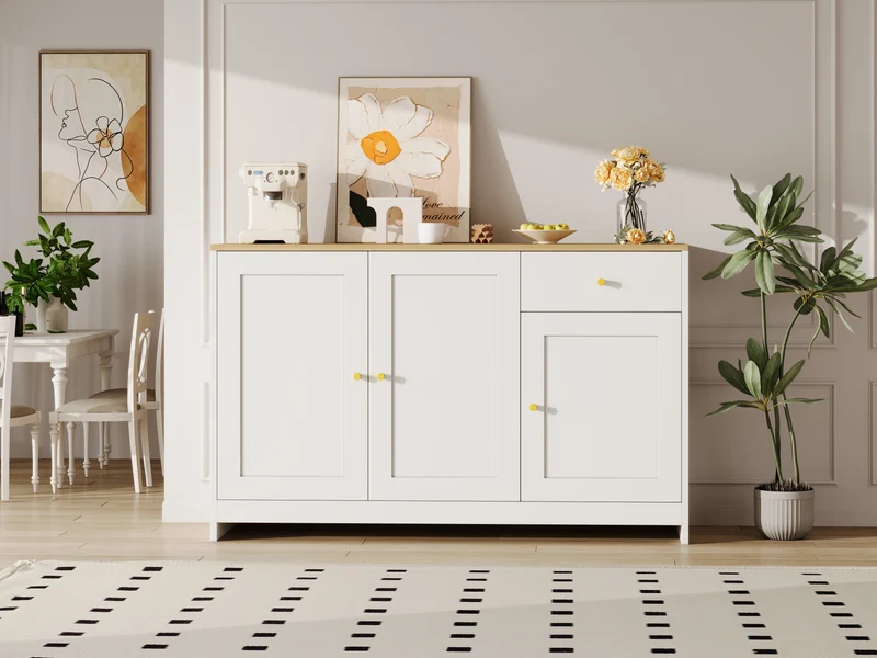 Buffet effet bois et blanc 3 portes 1 tiroir 120x40x75cm MOMENTUMINFI