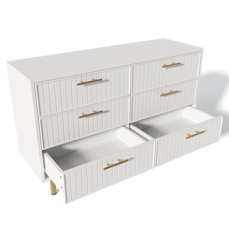 Buffet blanc design rayuré 6 tiroirs détails dorés 120x75x40 cm INFINITEQUASARX