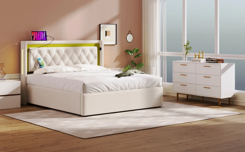 Buffet blanc design rayuré 6 tiroirs détails dorés 120x75x40 cm INFINITEQUASARX