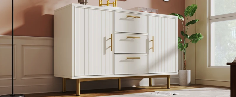 Buffet blanc 2 portes 3 tiroirs et détails dorés INFINITENEXUSA