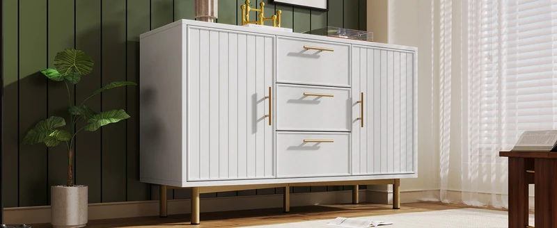 Buffet blanc 2 portes 3 tiroirs et détails dorés INFINITENEXUSA
