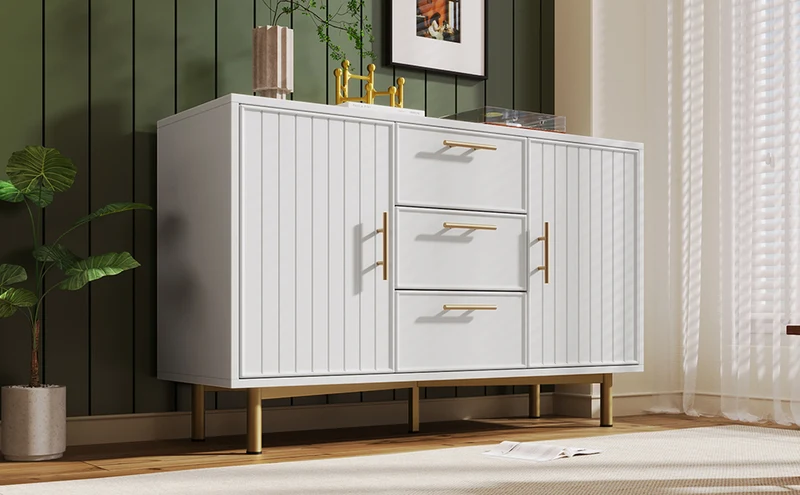 Buffet blanc 2 portes 3 tiroirs et détails dorés INFINITENEXUSA