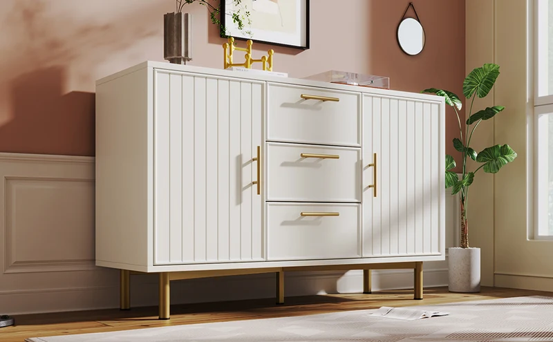 Buffet blanc 2 portes 3 tiroirs et détails dorés INFINITENEXUSA