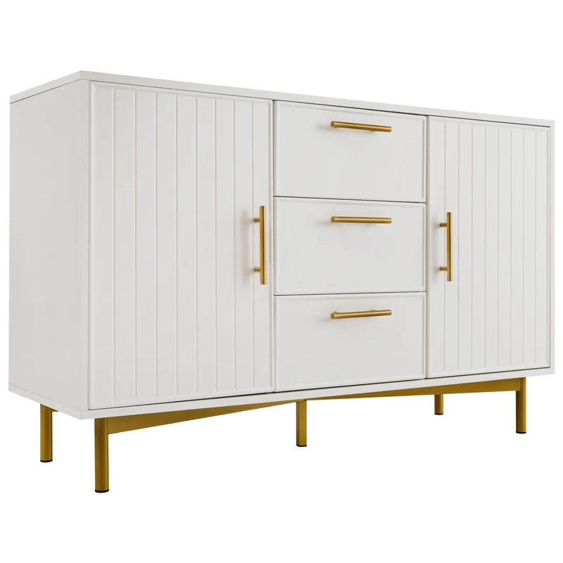 Buffet blanc 2 portes 3 tiroirs et détails dorés INFINITENEXUSA