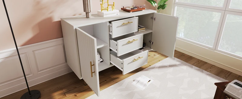 Buffet blanc 2 portes 3 tiroirs et détails dorés INFINITENEXUSA