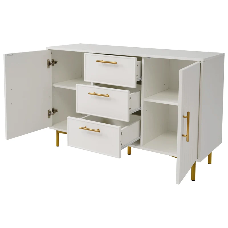 Buffet blanc 2 portes 3 tiroirs et détails dorés INFINITENEXUSA