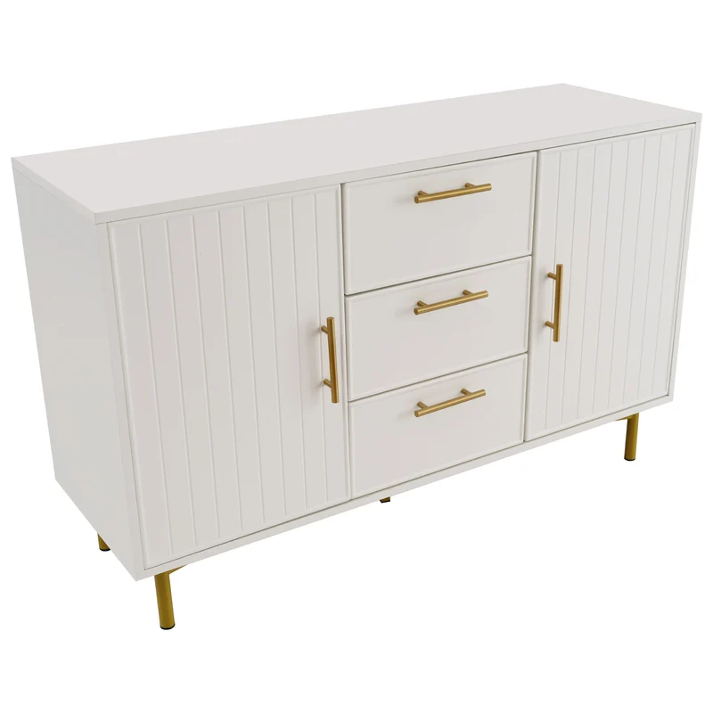 Buffet blanc 2 portes 3 tiroirs et détails dorés INFINITENEXUSA
