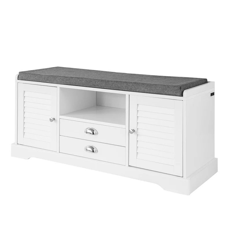 SoBuy FSR71-W Banc à Chaussures avec Coussin Rembourré et Rangement pour Entrée Couloir – 105x37x49 cm, Blanc