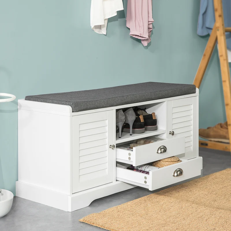 SoBuy FSR71-W Banc à Chaussures avec Coussin Rembourré et Rangement pour Entrée Couloir – 105x37x49 cm, Blanc