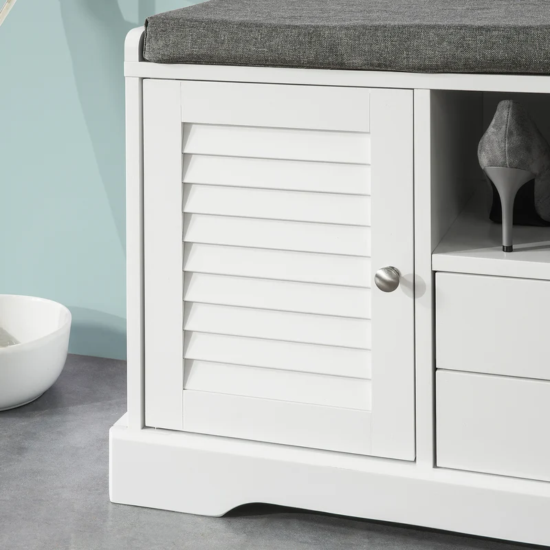 SoBuy FSR71-W Banc à Chaussures avec Coussin Rembourré et Rangement pour Entrée Couloir – 105x37x49 cm, Blanc