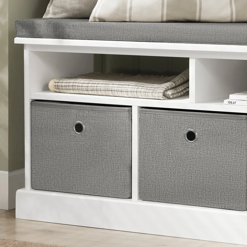 SoBuy FSR67-HG Banc à Chaussures avec Coussin Rembourré, 2 Compartiments et 3 Paniers pour Entrée – 96x35x50 cm, Gris
