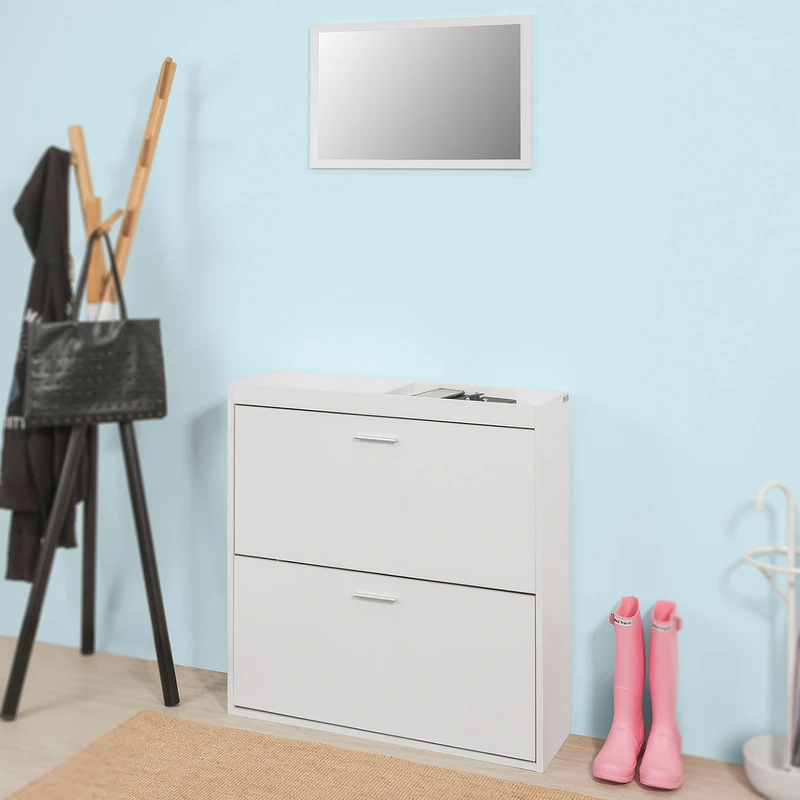 SoBuy FSR61-W Ensemble de Meuble d’entreé Miroir Mural et Commode Armoire à Chaussures