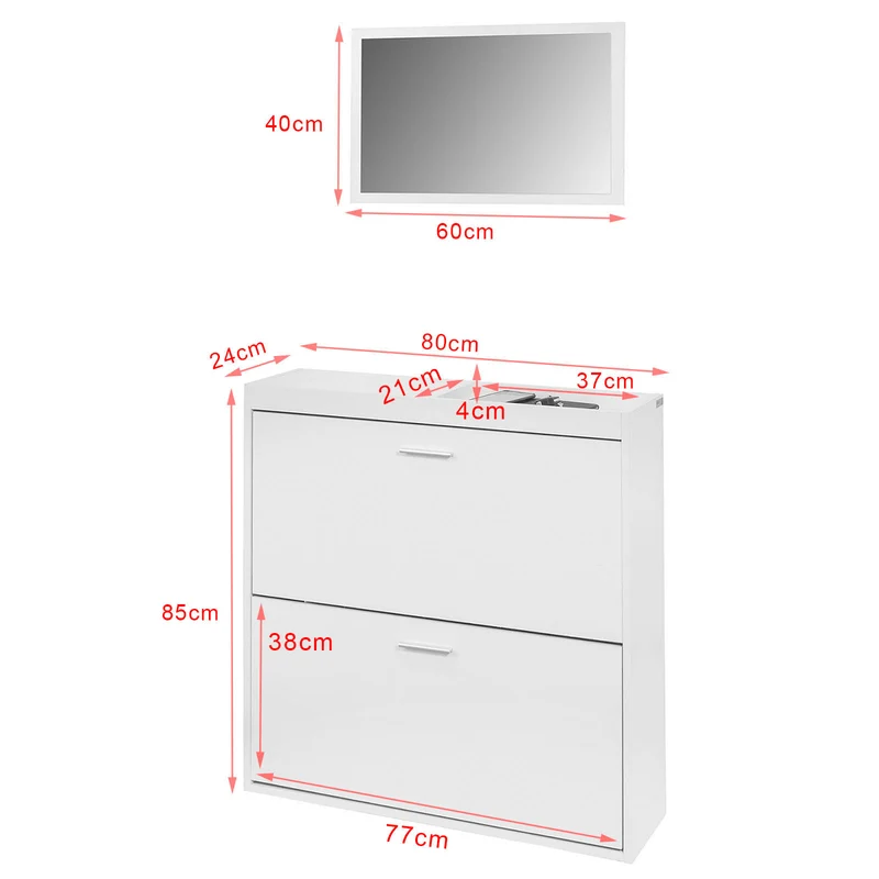 SoBuy FSR61-W Ensemble de Meuble d’entreé Miroir Mural et Commode Armoire à Chaussures