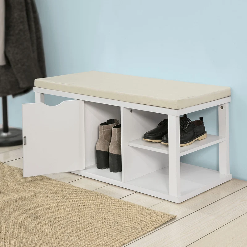 SoBuy FSR52-W Meuble à Chaussures Banc de Rangement Étagère avec coussin rembourré