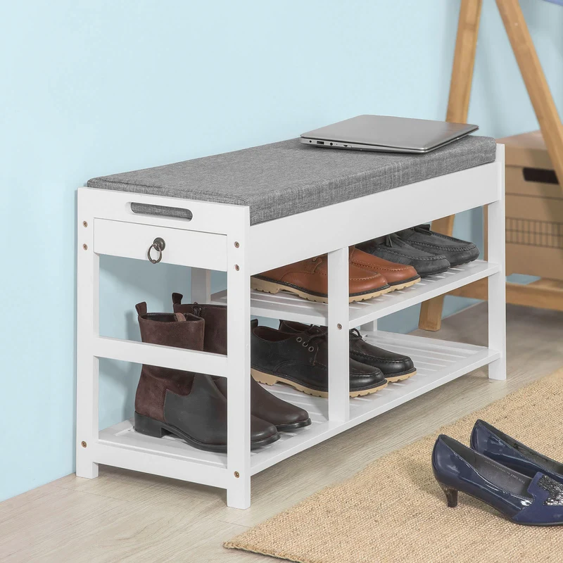 SoBuy FSR47-W Banc à Chaussures avec Assise et tiroirs, Rangement Chaussure