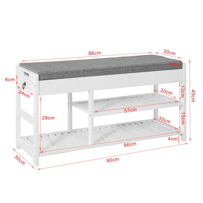 SoBuy FSR47-W Banc à Chaussures avec Assise et tiroirs, Rangement Chaussure