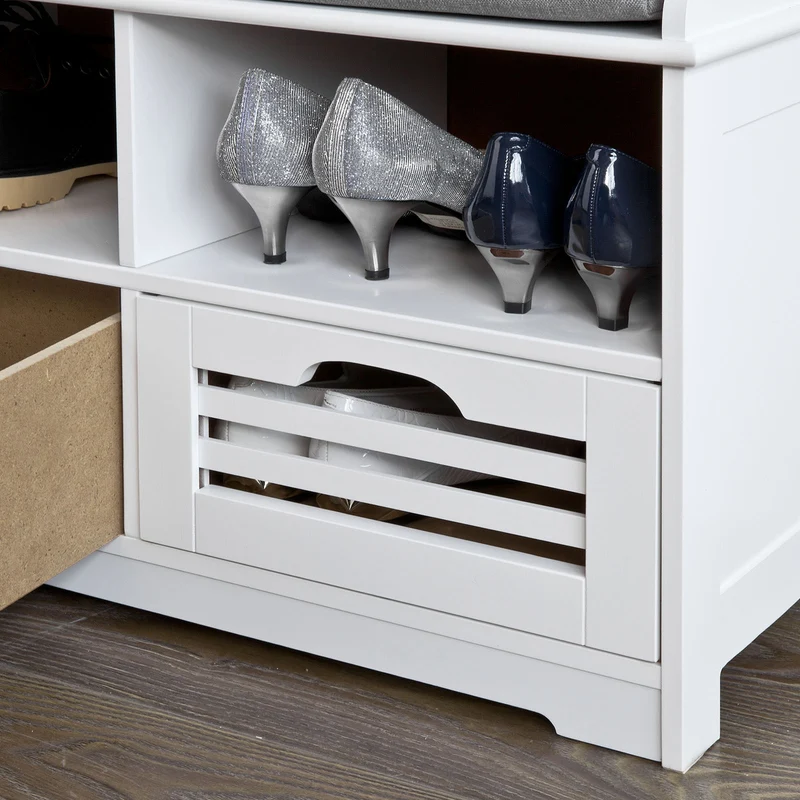 SoBuy FSR36-K-W Banc à Chaussures avec Coussin Rembourré et Rangement, Meuble d'Entrée Compact – 71x35x43 cm, Blanc