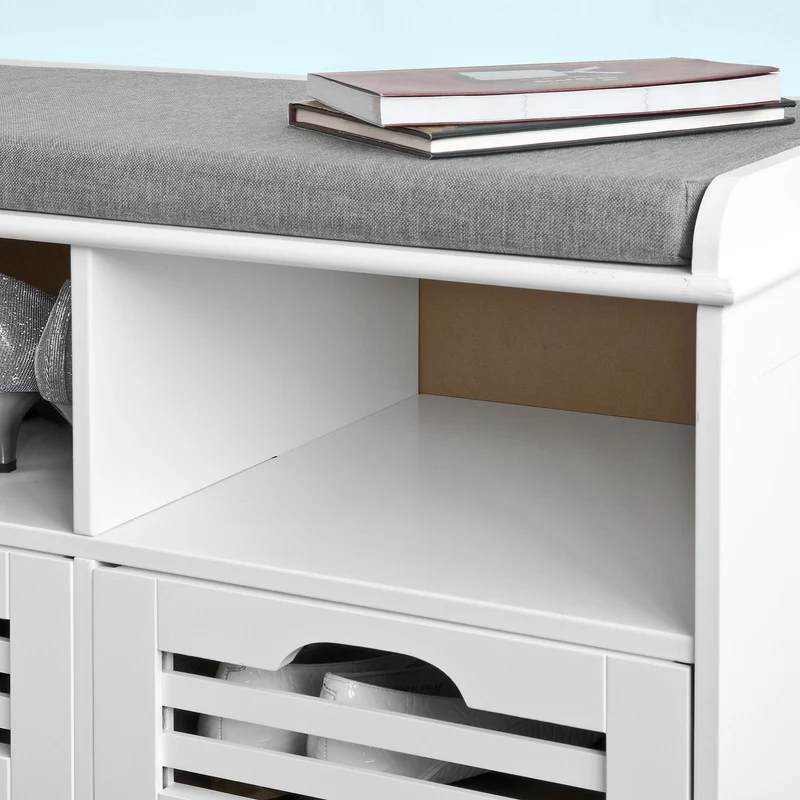SoBuy FSR36-K-W Banc à Chaussures avec Coussin Rembourré et Rangement, Meuble d'Entrée Compact – 71x35x43 cm, Blanc