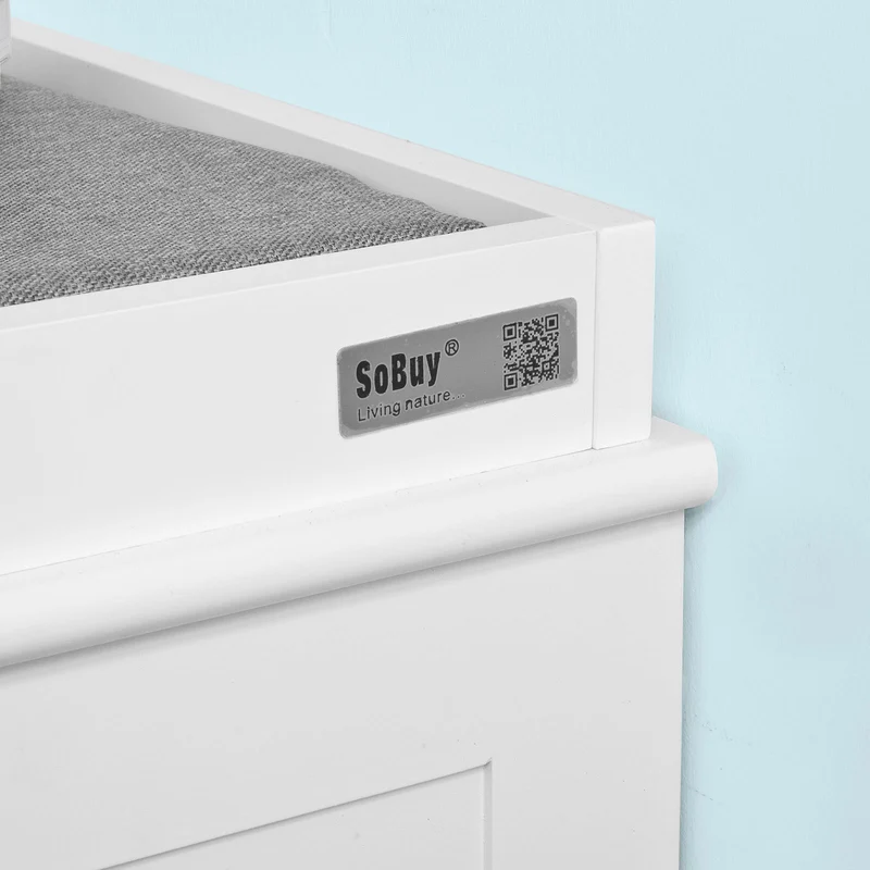 SoBuy FSR36-K-W Banc à Chaussures avec Coussin Rembourré et Rangement, Meuble d'Entrée Compact – 71x35x43 cm, Blanc