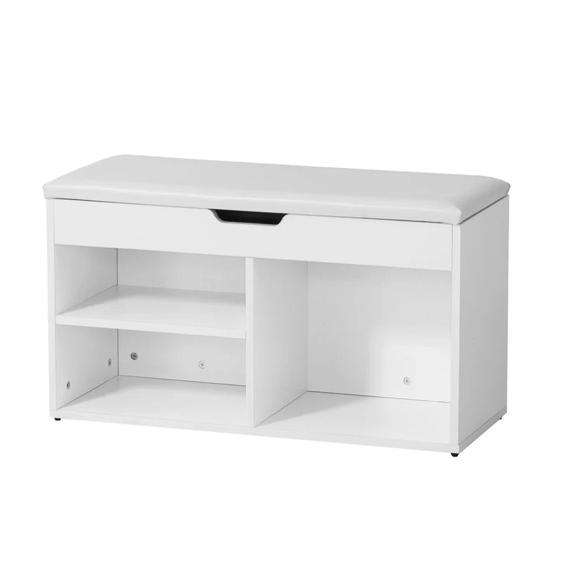 SoBuy FSR27-W Banc à Chaussures avec Coussin Rembourré et Rangement pour Bottes, Meuble d'Entrée – 80x30x47 cm, Blanc
