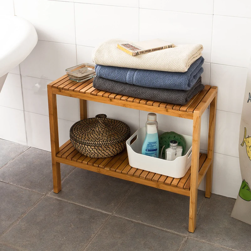 SoBuy FSR14-N Étagère salle de bain 100% en bambou naturel, Rangement chaussures / salle de bain