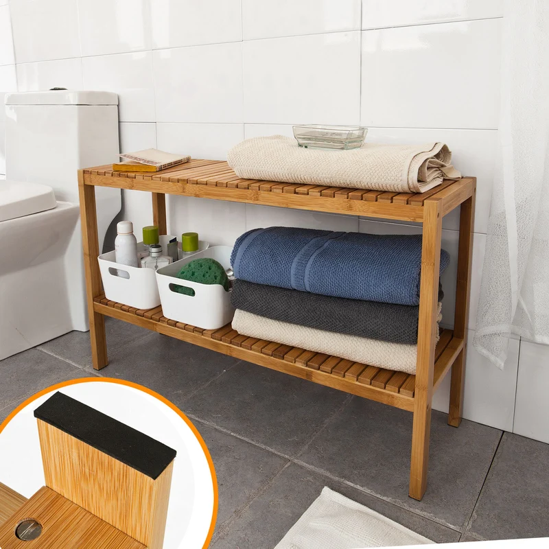 SoBuy FSR14-L-N Étagère salle de bain 100% en bambou naturel, Rangement chaussure/salle de bain