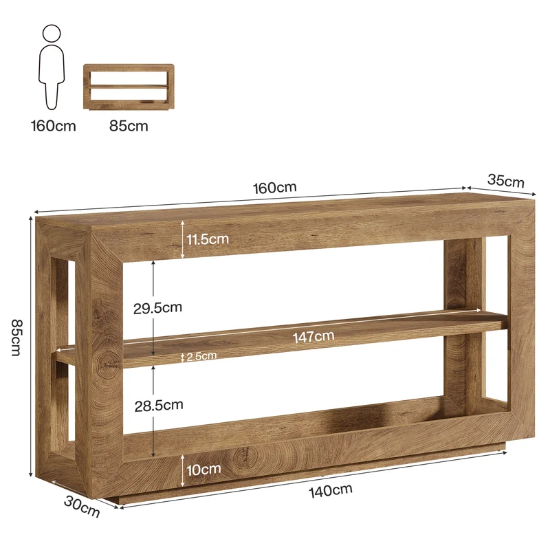 Tribesigns Console de 160 cm, Table d'entrée de style campagnard avec étagère de rangement à 3 niveaux