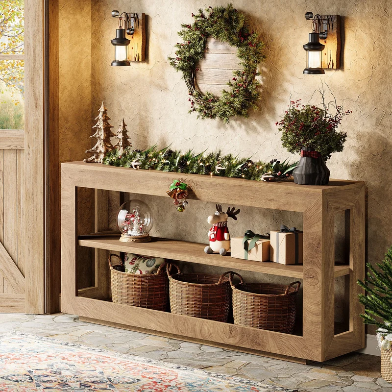 Tribesigns Console de 160 cm, Table d'entrée de style campagnard avec étagère de rangement à 3 niveaux