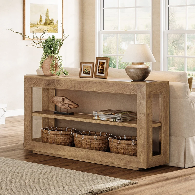 Tribesigns Console de 160 cm, Table d'entrée de style campagnard avec étagère de rangement à 3 niveaux