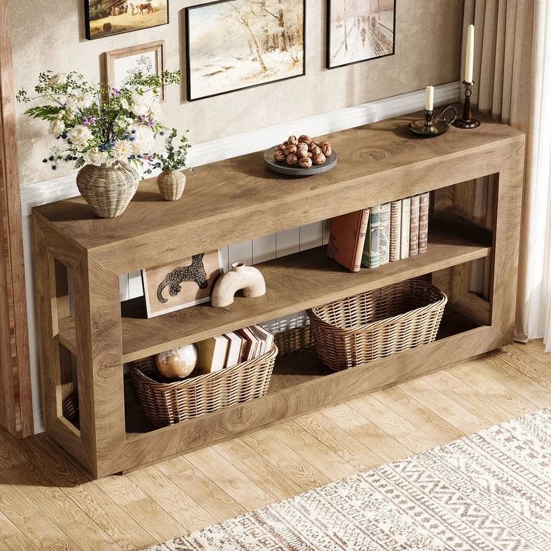 Tribesigns Console de 160 cm, Table d'entrée de style campagnard avec étagère de rangement à 3 niveaux