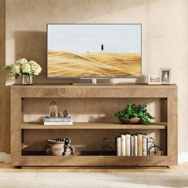 Tribesigns Console de 160 cm, Table d'entrée de style campagnard avec étagère de rangement à 3 niveaux