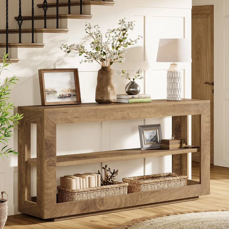 Tribesigns Console de 160 cm, Table d'entrée de style campagnard avec étagère de rangement à 3 niveaux