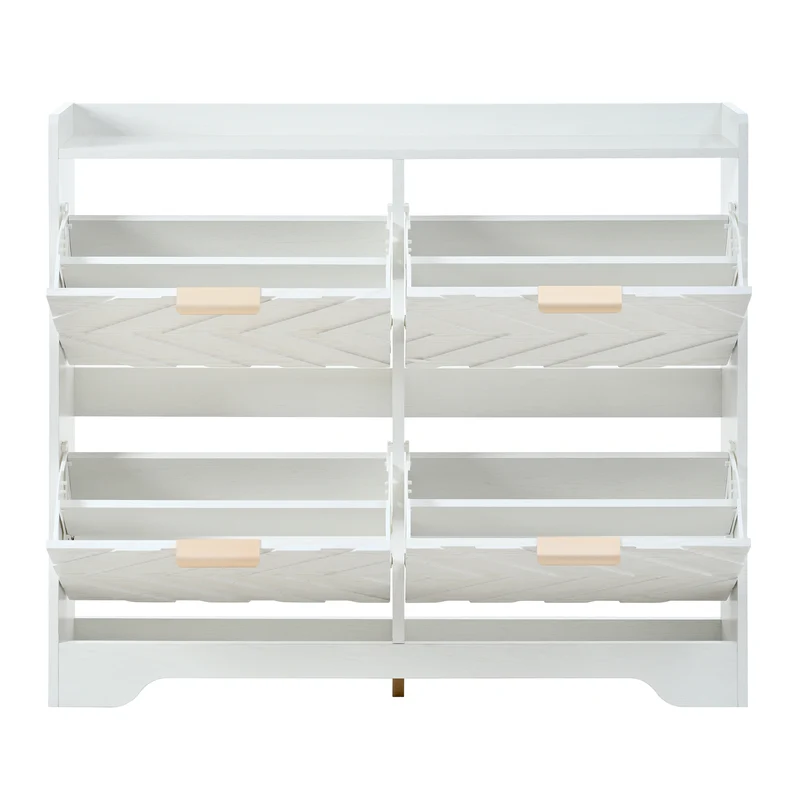 Meuble à chaussures blanc 4 portes abattants, design 3D 105x24x90cm FLAREUMM