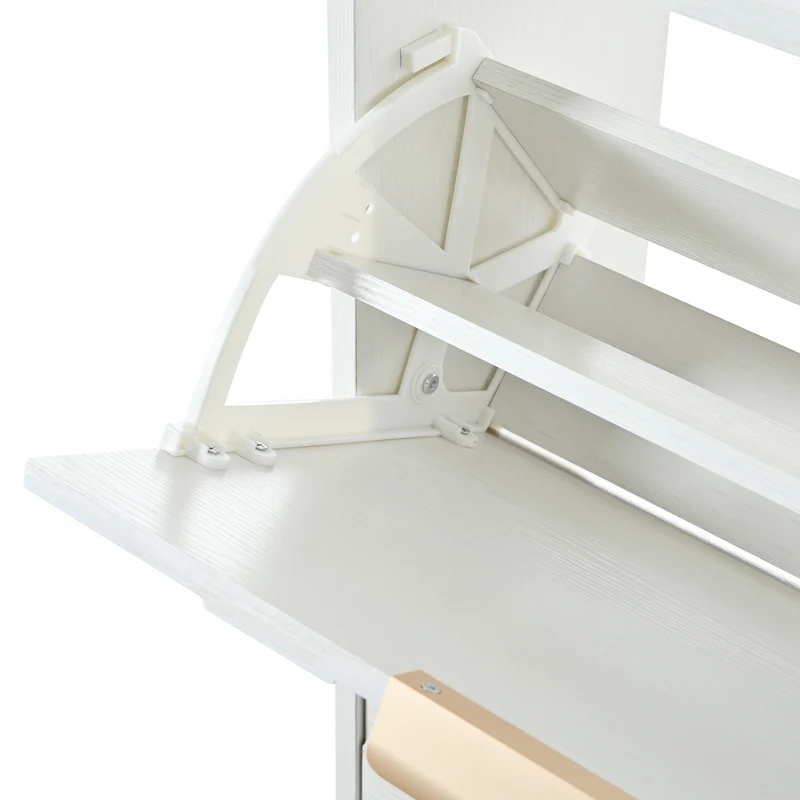 Meuble à chaussures blanc 4 portes abattants, design 3D 105x24x90cm FLAREUMM