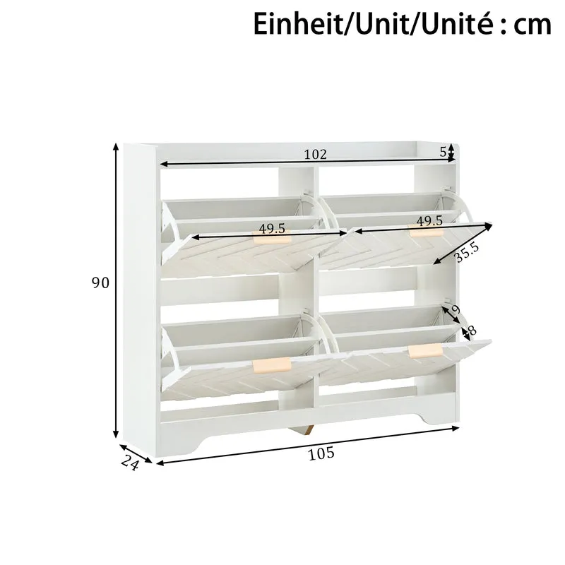 Meuble à chaussures blanc 4 portes abattants, design 3D 105x24x90cm FLAREUMM