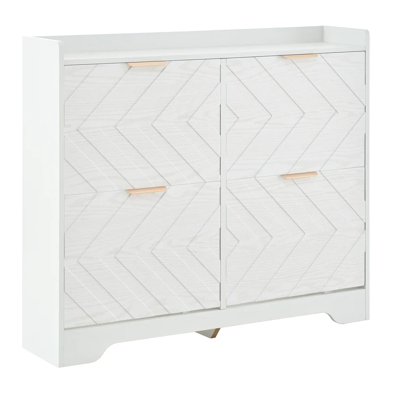 Meuble à chaussures blanc 4 portes abattants, design 3D 105x24x90cm FLAREUMM