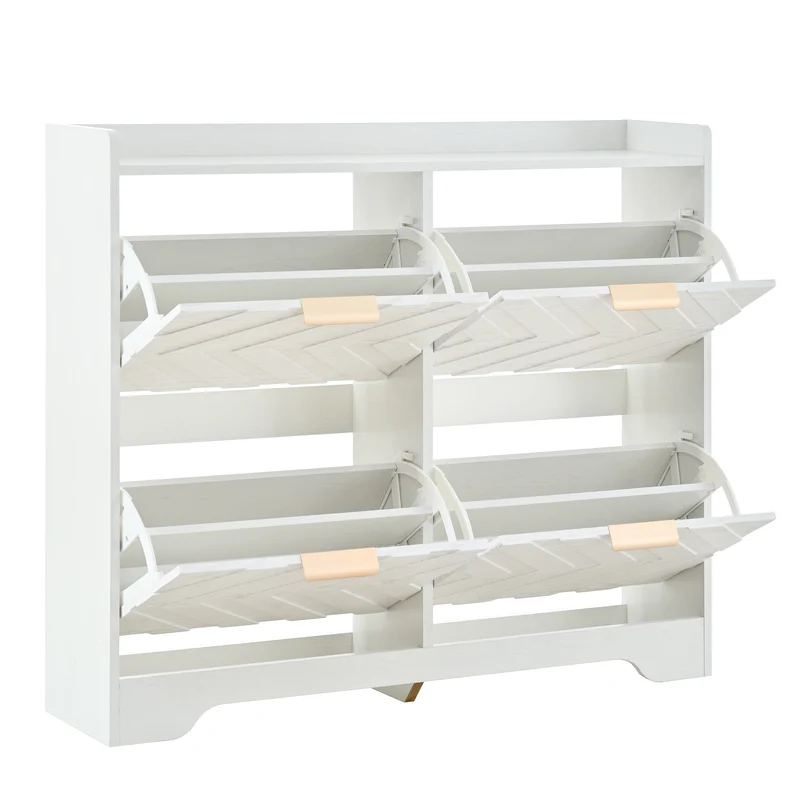 Meuble à chaussures blanc 4 portes abattants, design 3D 105x24x90cm FLAREUMM