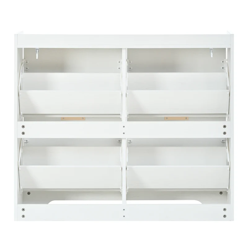 Meuble à chaussures blanc 4 portes abattants, design 3D 105x24x90cm FLAREUMM