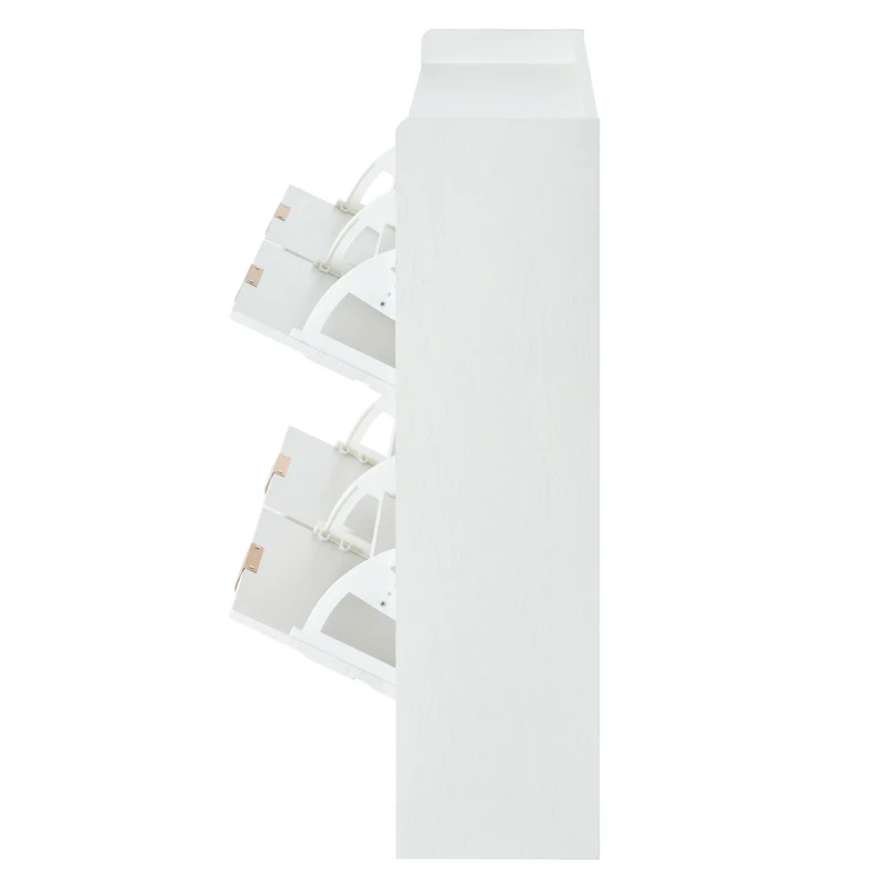 Meuble à chaussures blanc 4 portes abattants, design 3D 105x24x90cm FLAREUMM