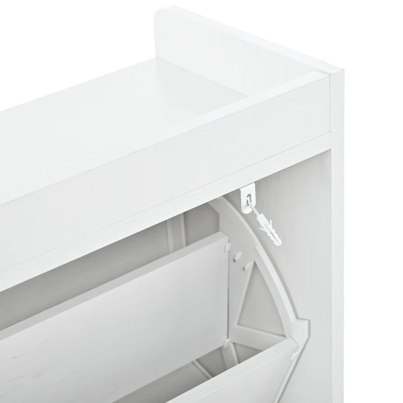 Meuble à chaussures blanc 4 portes abattants, design 3D 105x24x90cm FLAREUMM