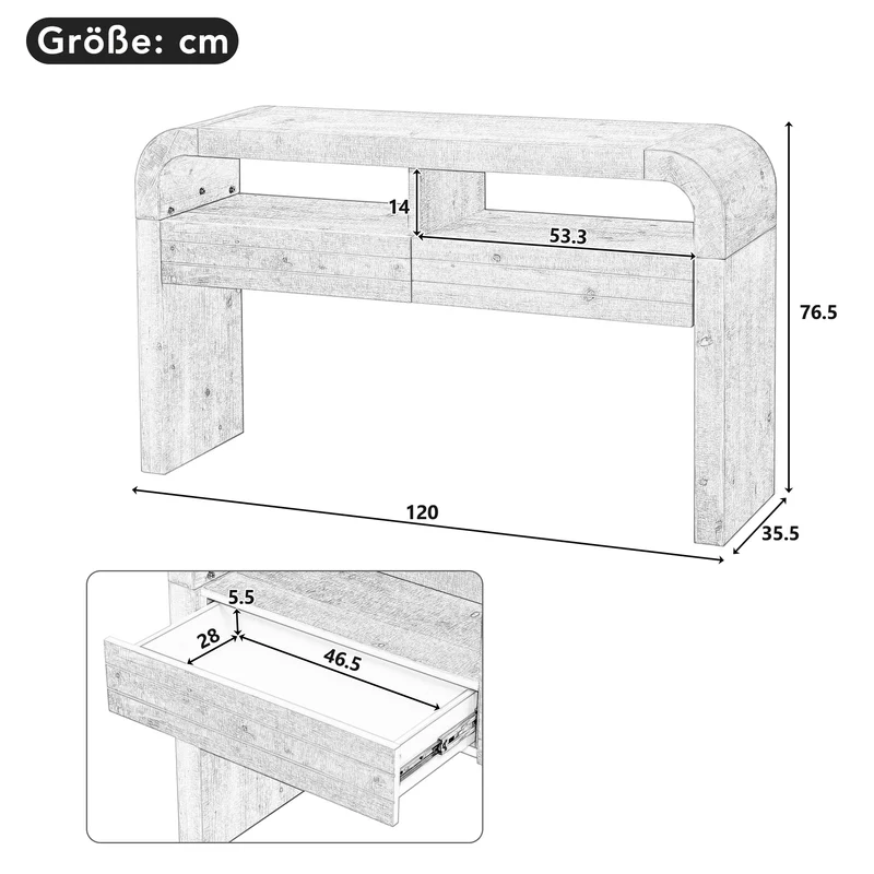 Console d'entrée blanc avec 2 tiroirs design courbé 120x35,5cm INFINITEMERID
