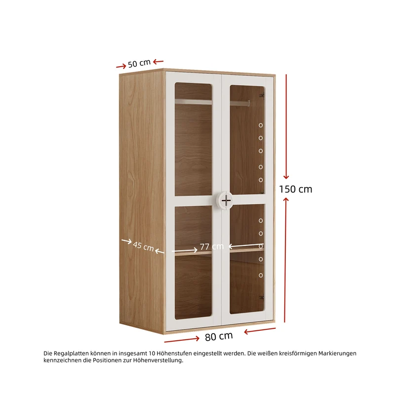 Ensemble de armoire portes vitrées + commode 4 tiroirs bicolores BOMBYX