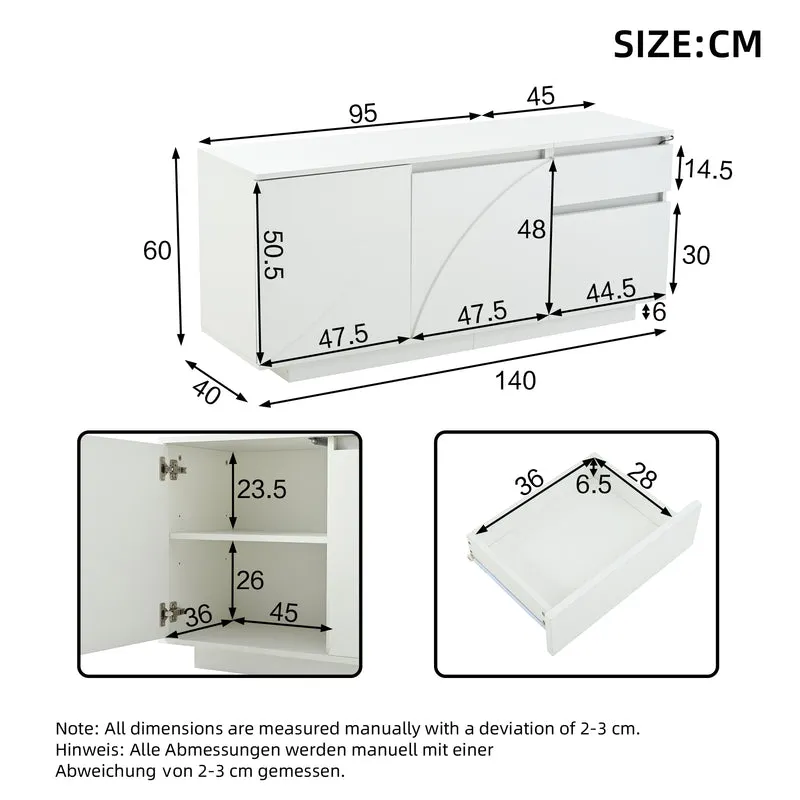 Buffet moderne blanc brillant motif géométrique 3 portes et éclairage LED GRASSPHYT
