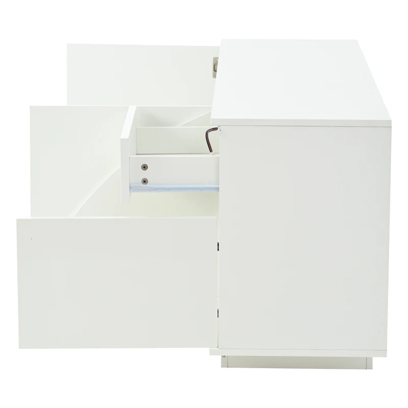 Buffet moderne blanc brillant motif géométrique 3 portes et éclairage LED GRASSPHYT