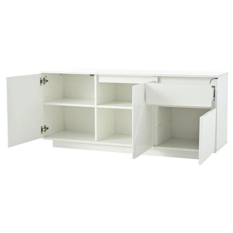 Buffet moderne blanc brillant motif géométrique 3 portes et éclairage LED GRASSPHYT