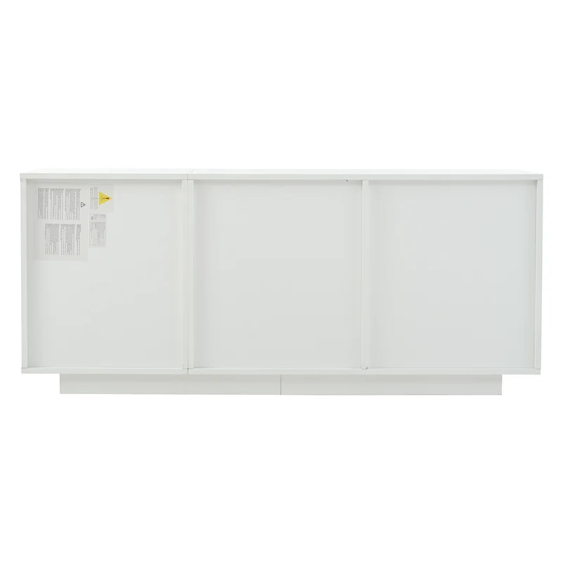 Buffet moderne blanc brillant motif géométrique 3 portes et éclairage LED GRASSPHYT