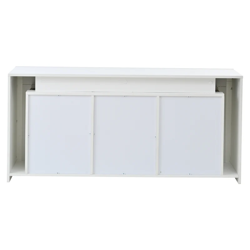 Buffet blanc laqué brillant avec éclairage LED 2 portes 3 tiroirs EUGLENOID