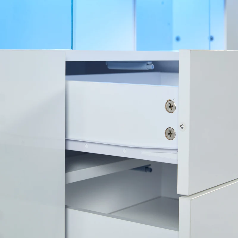 Buffet blanc brillant avec éclairage LED 2 portes 3 tiroirs REZER