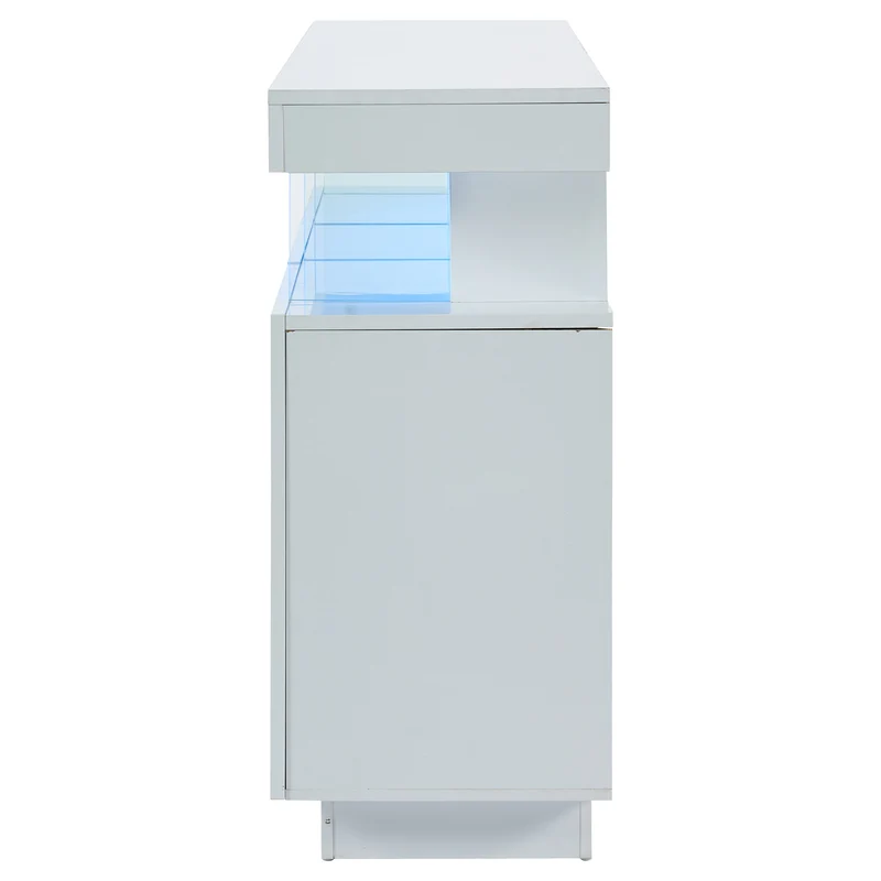 Buffet blanc brillant avec éclairage LED 2 portes 3 tiroirs REZER