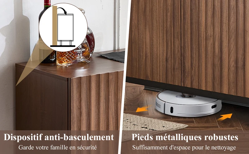 Buffet effet chêne vintage grainé foncé 3D ondulé 150x40x80cm GHOTS